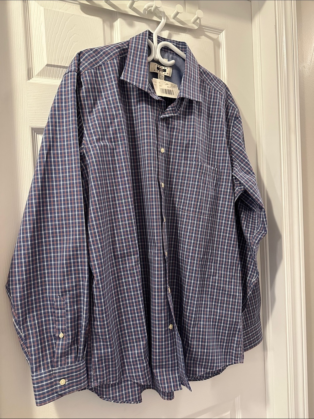 JOSEPH ABBOUD 90’s Retro Men's Blue Plaid Cotton Dress Shirt - Classic Fit 2XL